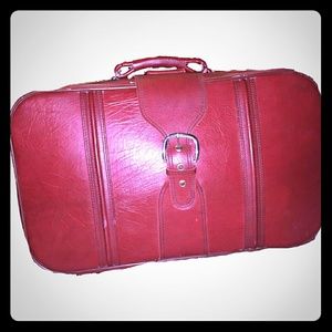 Vintage Sears 9000 Red Leather Traveler Suitcase
